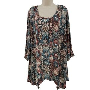 Catherines Shirt Women 3X Petite 26/28WP Geo Tunic Top Boho Whimsical Artsy